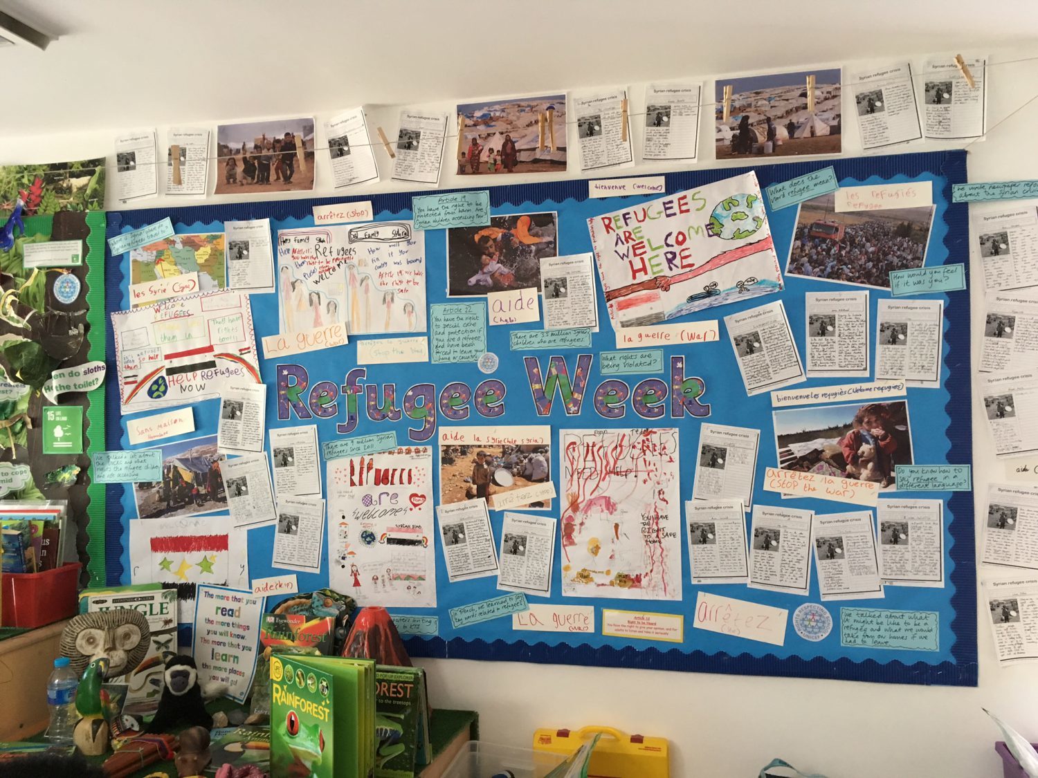 A wall display created by children at Kentish Town Primary School as part of a Refugee Week.